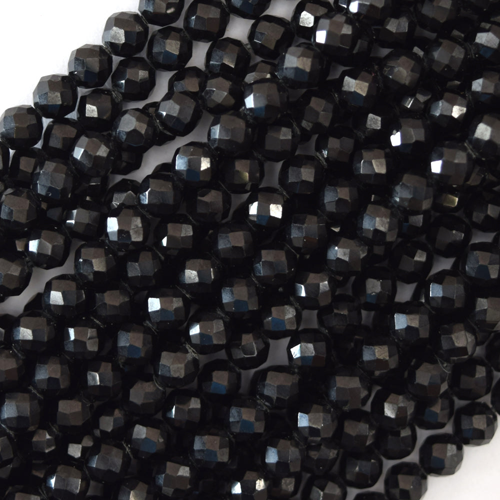 AA Natural Faceted Black Tourmaline Round Beads 15" Strand 3mm 4mm 6mm 8mm