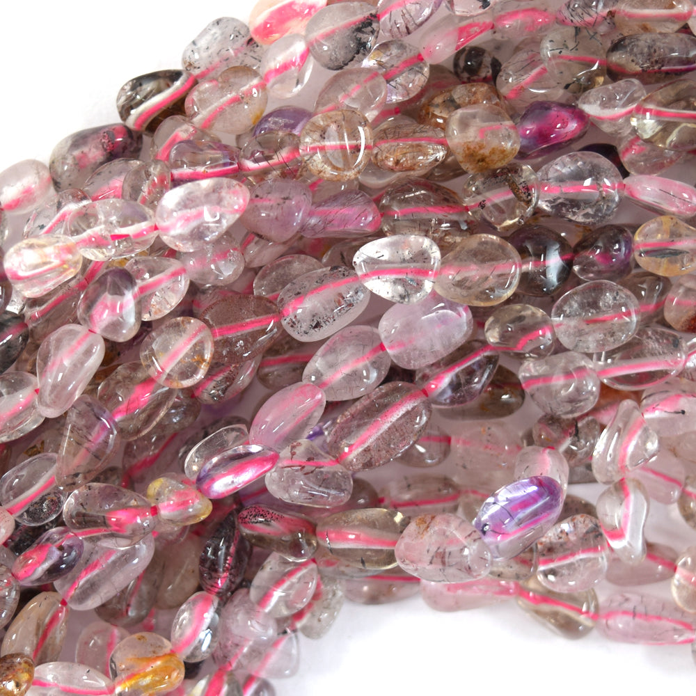 6mm - 8mm natural auralite 23 pebble nugget beads 15.5" strand super seven
