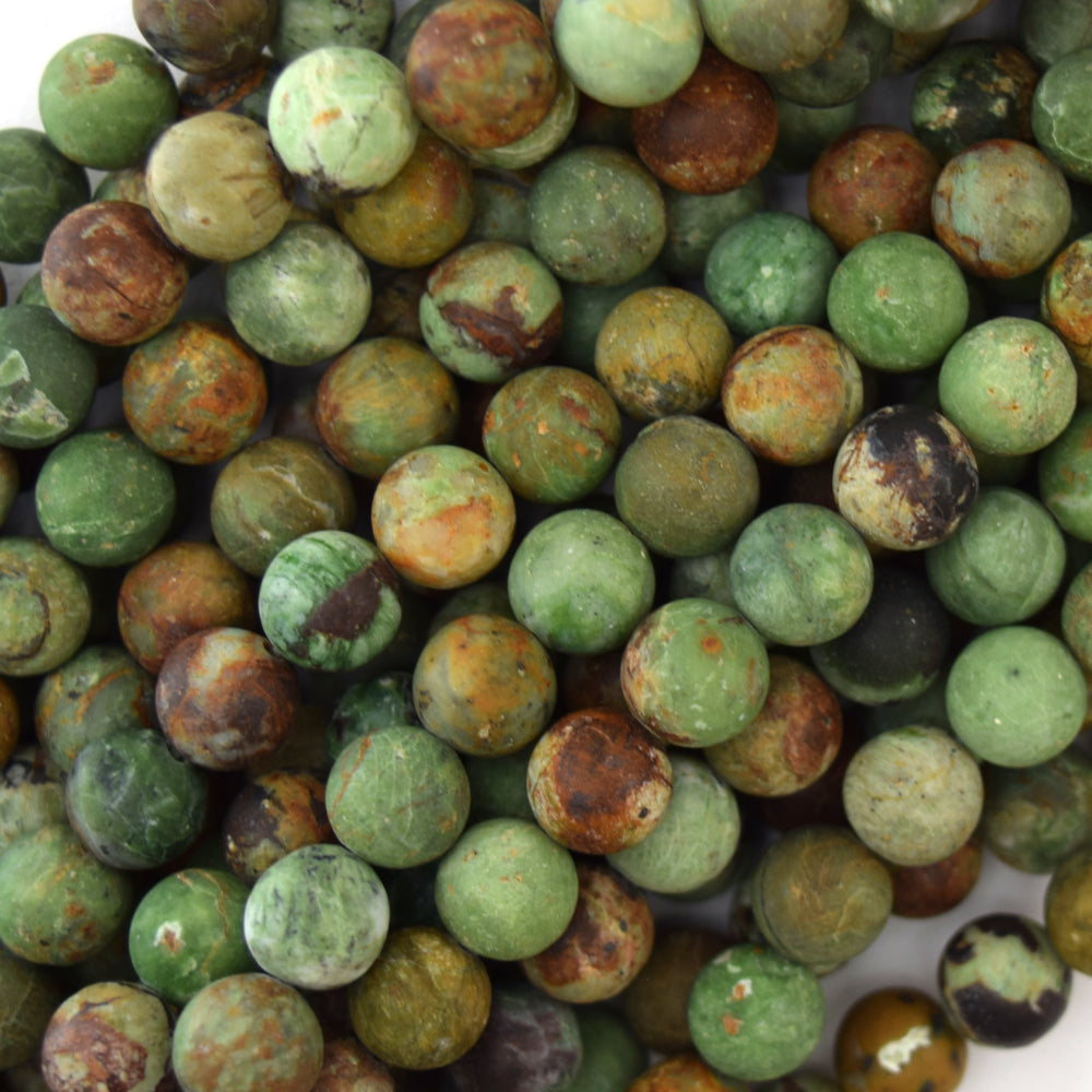 Natural Matte African Green Opal Round Beads 15" Strand 6mm 8mm 10mm 12mm