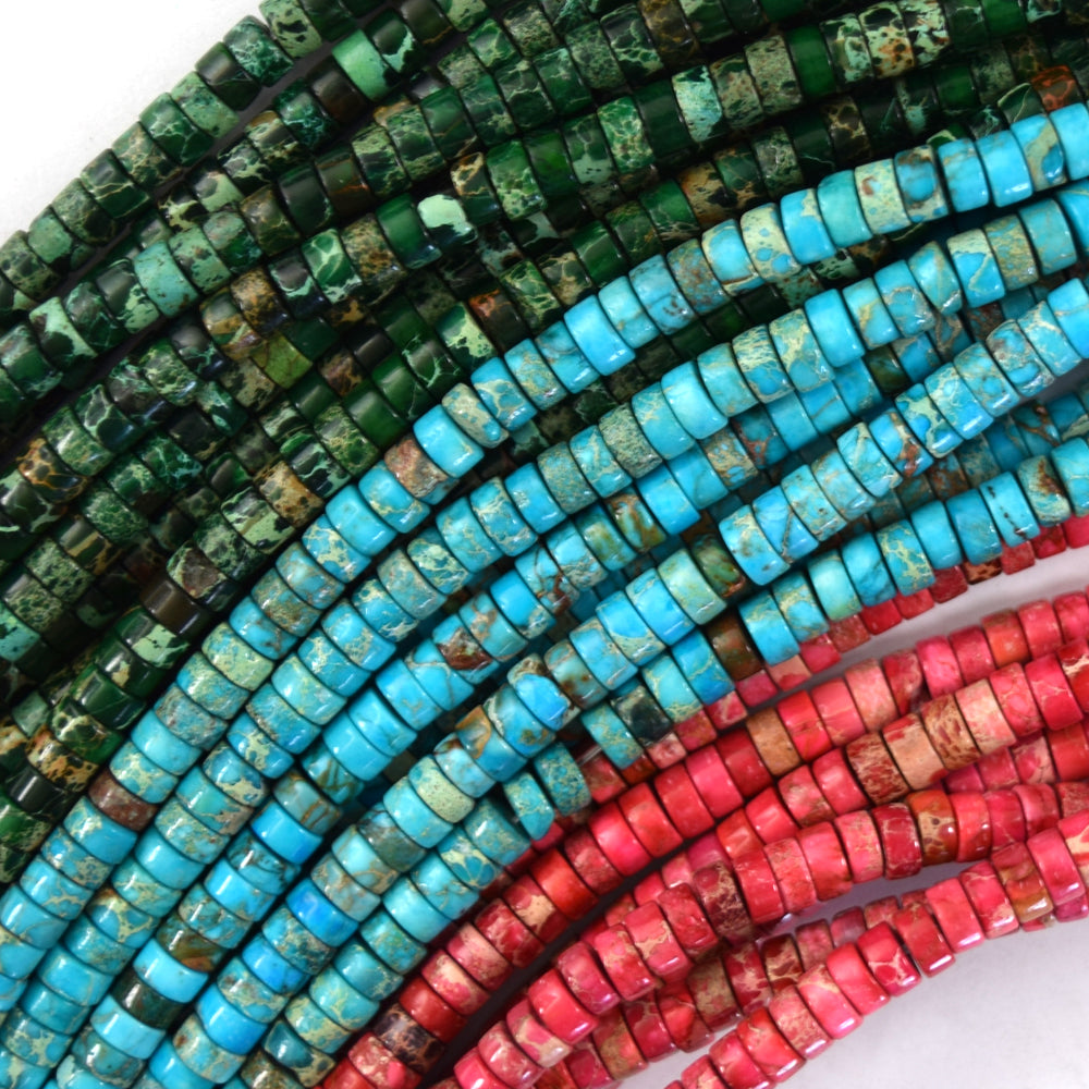 2x4mm Sea Sediment Jasper Heishi Disc Beads 15.5" Strand blue magenta green