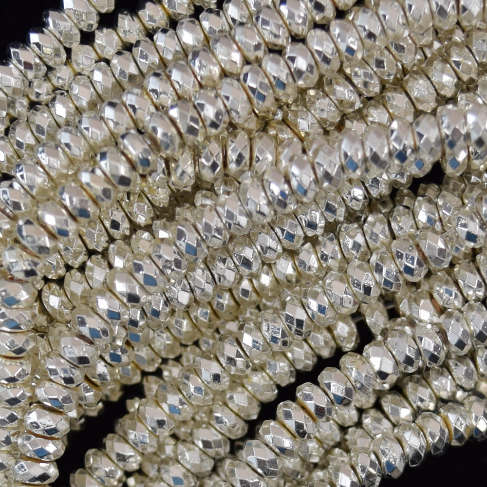 Faceted Bright Silver Hematite Rondelle Beads 15.5" 3mm 4mm 6mm