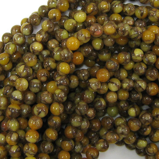 6mm pressed jade round 15.5" strand brown
