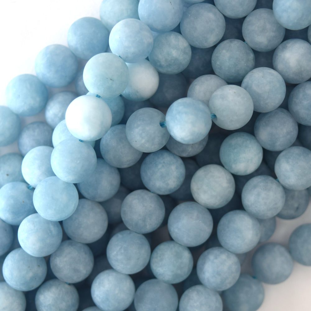 Matte Blue Aquamarine Quartz Round Beads Gemstone 15" Strand 6mm 8mm 10mm 12mm