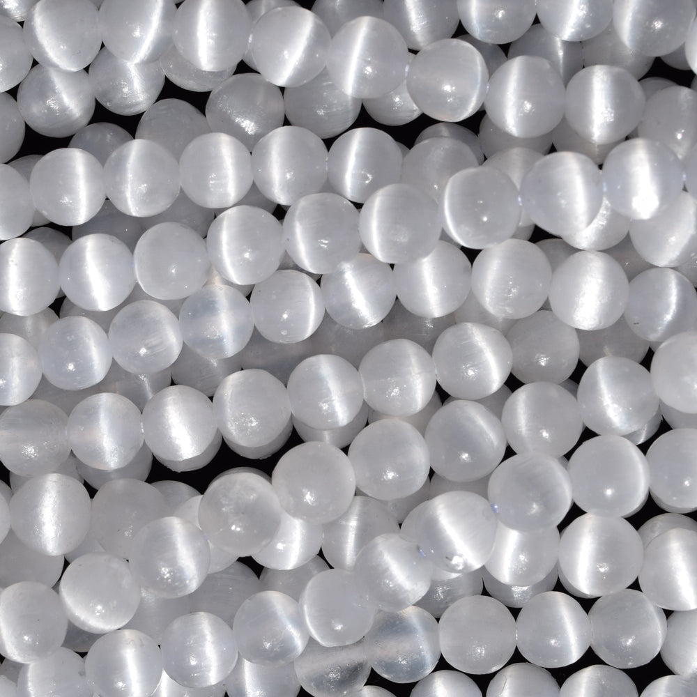 AA Natural Genuine White Selenite Round Beads 15.5" 6mm 8mm 10mm 12mm with eye - Eagle Beadz