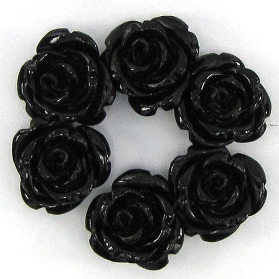 6 12mm synthetic coral carved rose flower pendant bead black