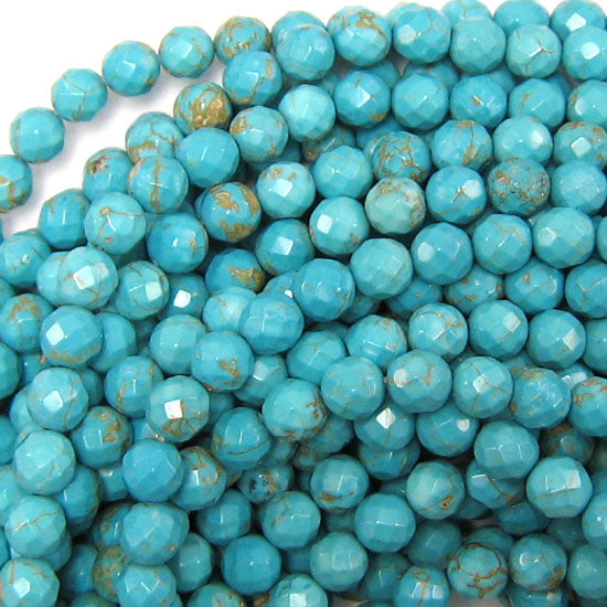 Faceted Blue Turquoise Round Beads 15.5" Strand 2mm 4mm 6mm 8mm 10mm 12mm S1