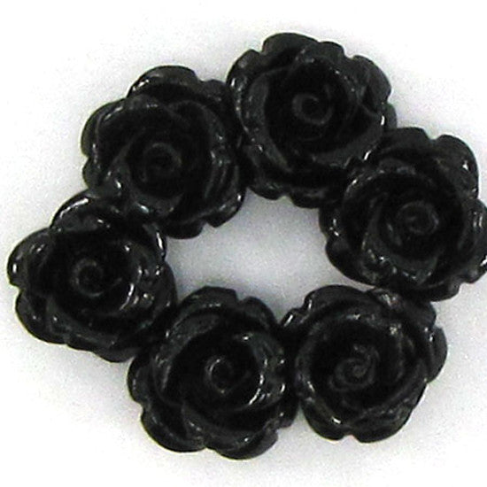 6 14mm synthetic coral carved rose flower pendant bead black