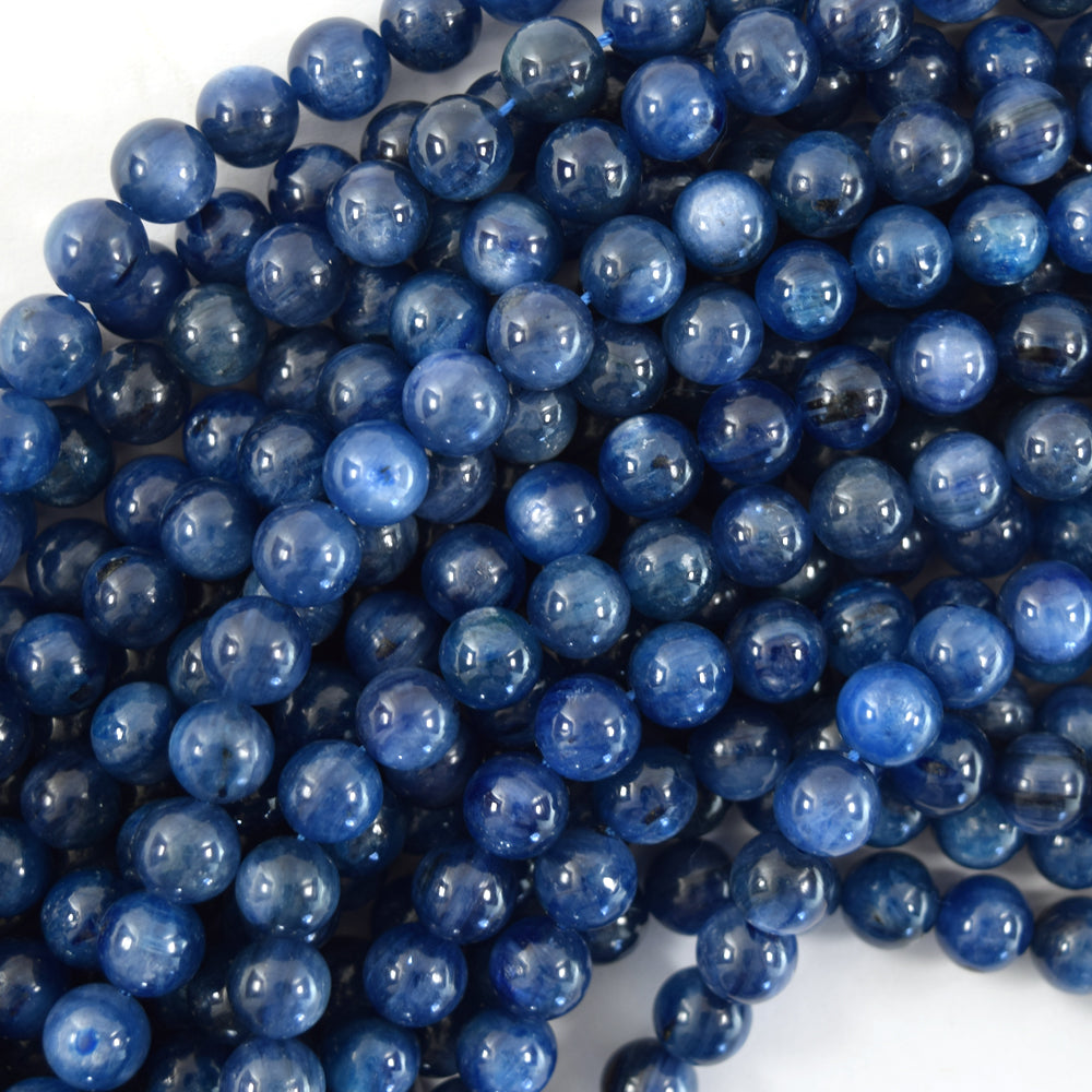 AA Blue Kyanite Round Beads Gemstone 15.5" Strand 4mm 6mm 8mm - Eagle Beadz