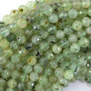 Natural Faceted Green Prehnite Round Beads Gemstone 15.5