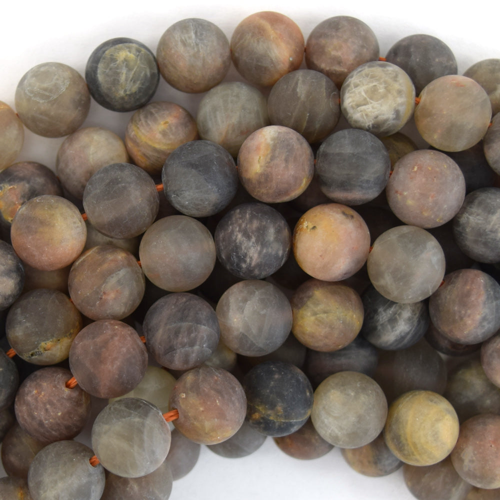 Natural Matte Black Gray Sunstone Round Beads 15" Strand 4mm 6mm 8mm 10mm 12mm
