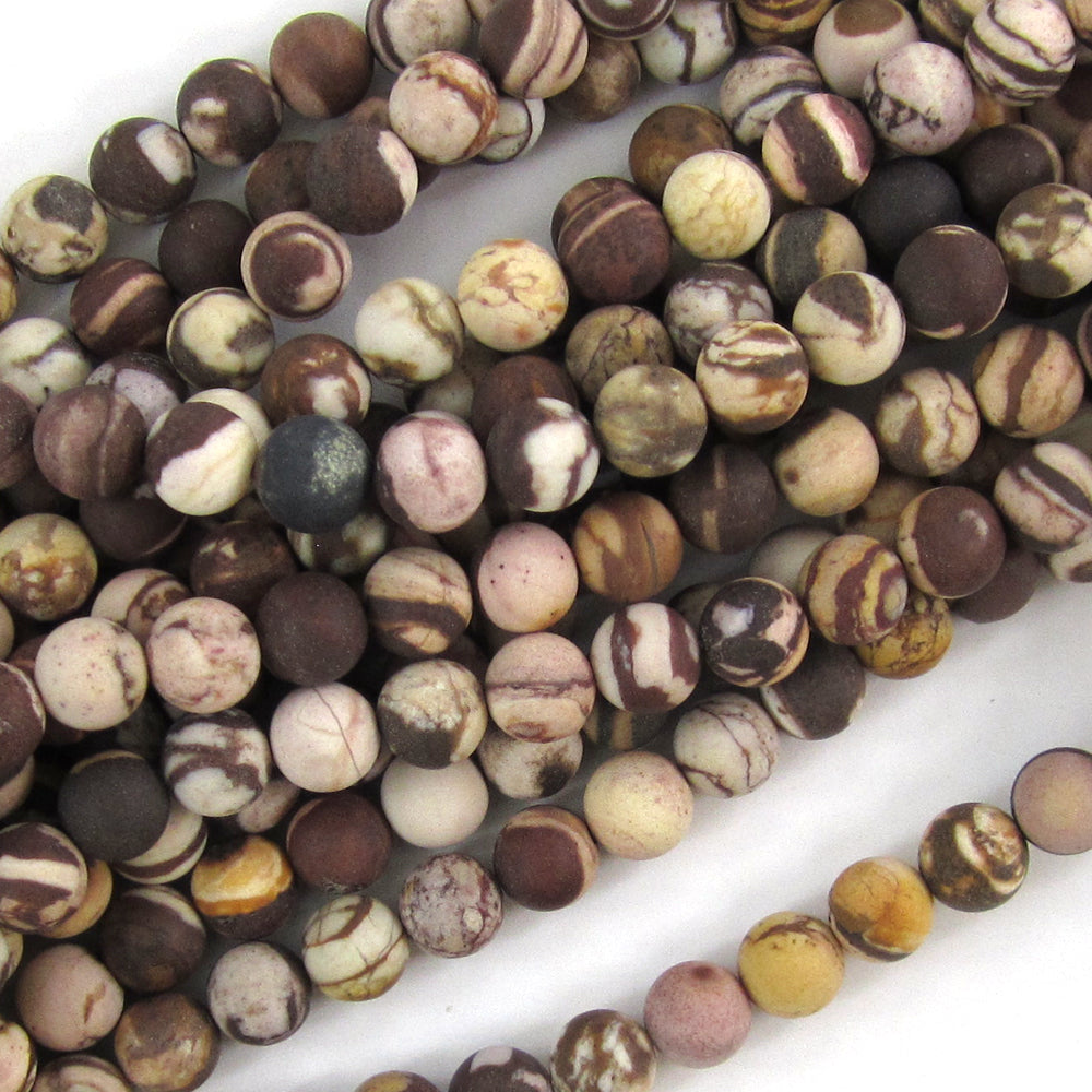 6mm matte brown zebra jasper round beads 15" strand