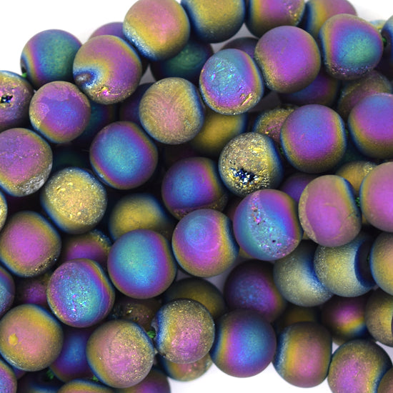 Matte Rainbow Druzy Agate Round Beads Gemstone 15" Strand 6mm 8mm 10mm