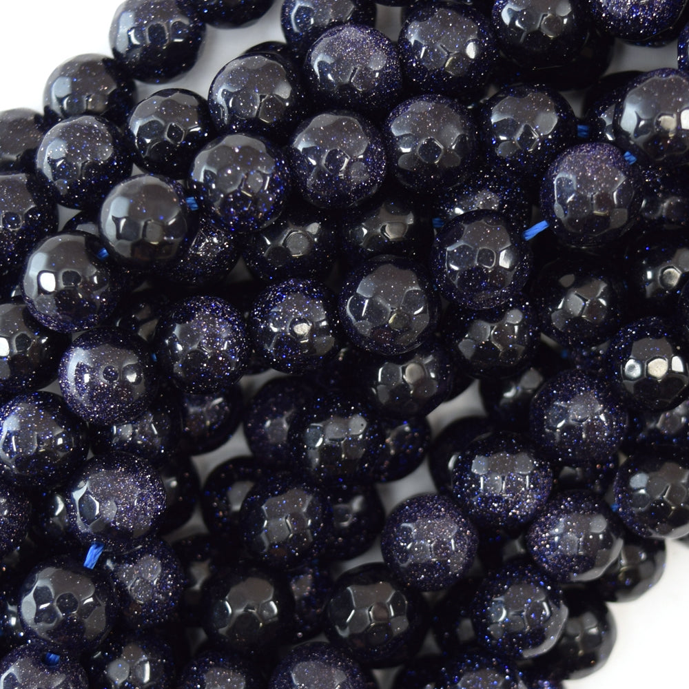 Faceted Blue Goldstone Round Beads Gemstone 14" Strand 4mm 6mm 8mm 10mm 12mm