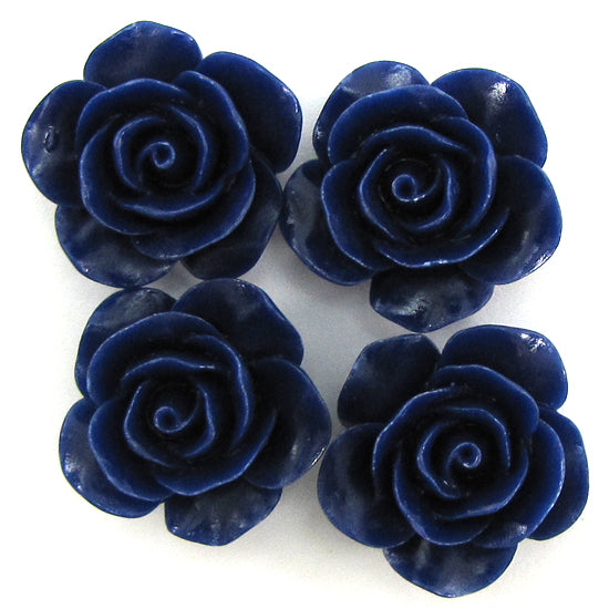 20mm synthetic coral carved rose flower beads 15" strand 20 pcs dark blue
