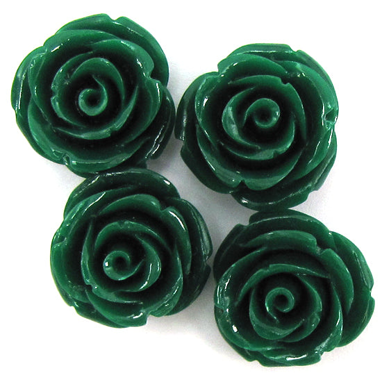 20mm synthetic coral carved rose flower beads 15" strand 20 pcs dark green S2