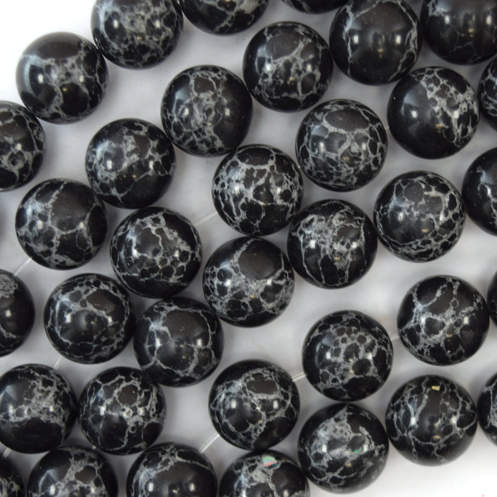 14mm synthetic black jasper round beads 15.5" strand