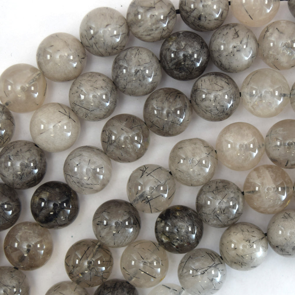 Natural Black Rutilated Quartz Round Beads 15.5" Strand 4mm 6mm 8mm 10mm 12mm
