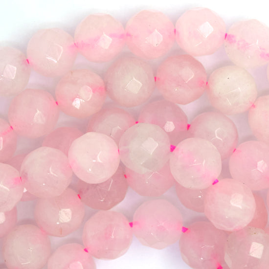 Natural Faceted Pink Rose Quartz Round Beads 15" Strand 4mm 6mm 8mm 10mm 12mm
