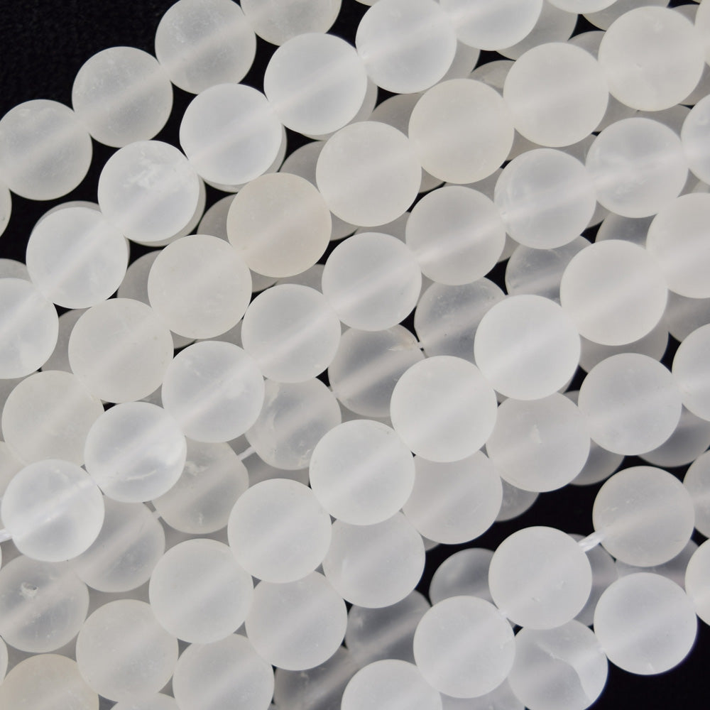 Natural Matte Clear Crystal Quartz Round Beads Gemstone 15" Strand 6mm 8mm 10mm