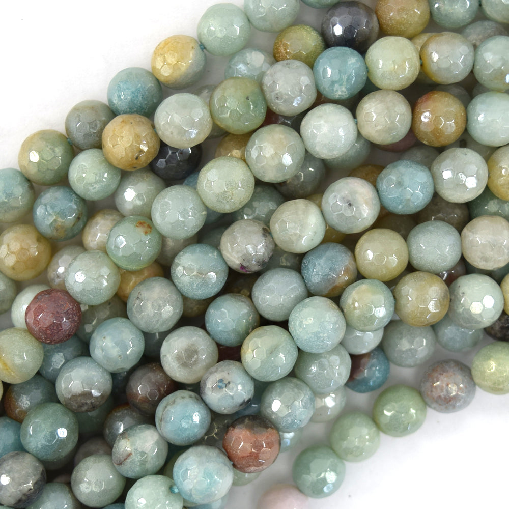 Mystic Titanium Faceted Amazonite Round Beads Gemstone 15" Strand 6mm 8mm 10mm