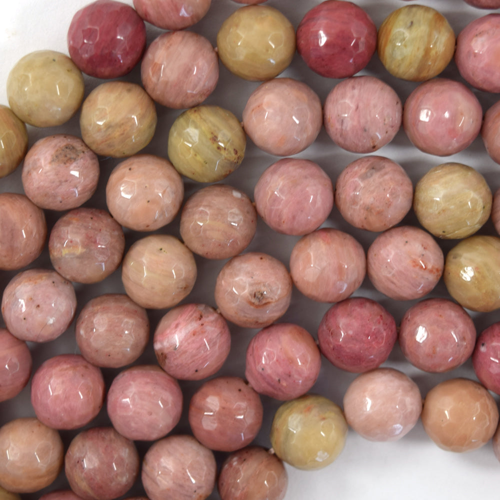 Natural Faceted Pink Rhodonite Round Beads 15" Strand 4mm 6mm 8mm 10mm