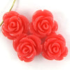 4 17mm synthetic coral carved rose flower pendant bead pink