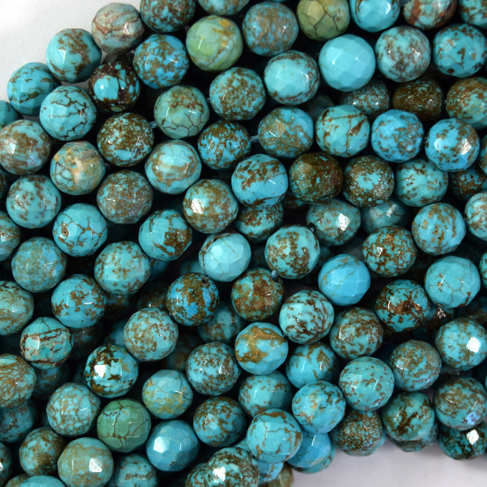 Faceted Blue Turquoise Round Beads 15.5" 2mm 4mm 6mm 8mm 10mm S2 Brown Matrix