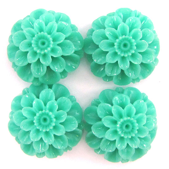 24mm synthetic coral carved chrysanthemum flower beads 15" strand 16 pcs green