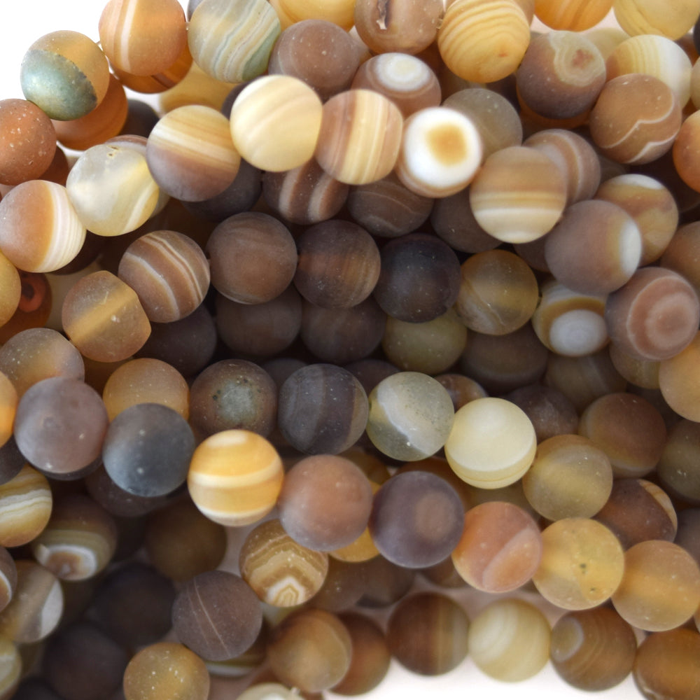6mm matte brown stripe agate round beads 15" strand