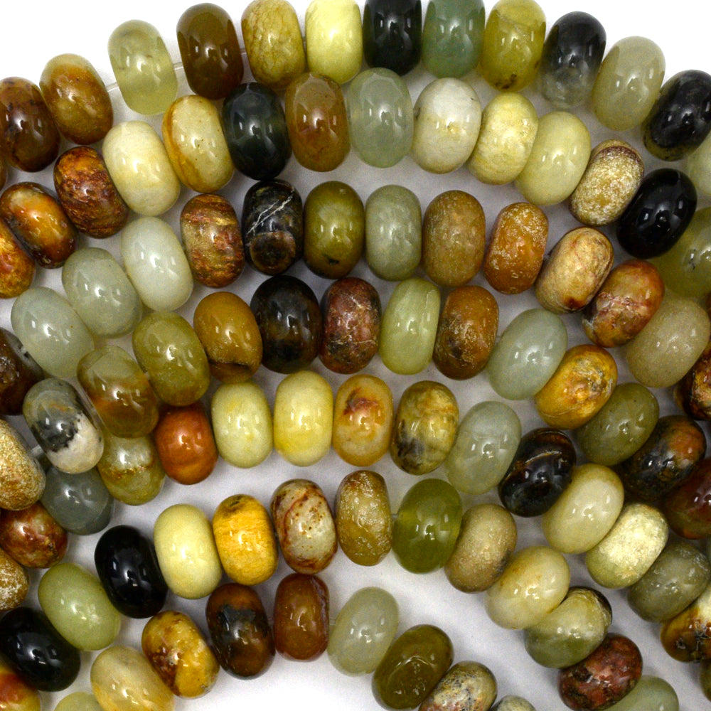 Natural Flower Jade Rondelle Button Beads Gemstone 15.5" Strand 6mm 8mm 10mm