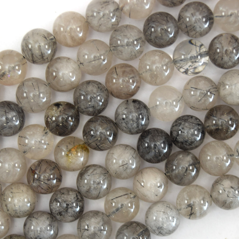 Natural Black Rutilated Quartz Round Beads 15.5" Strand 4mm 6mm 8mm 10mm 12mm