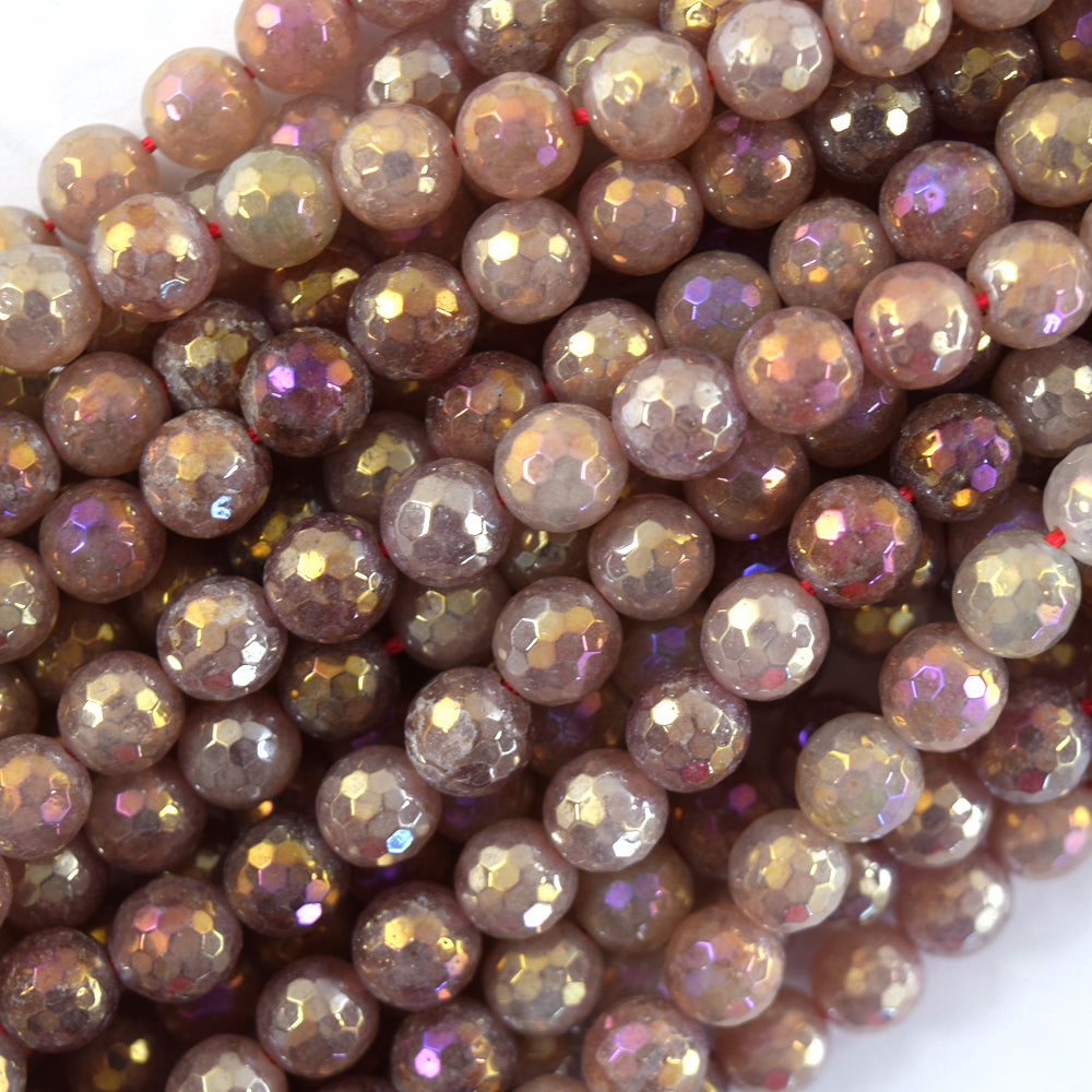Mystic Titanium Faceted Strawberry Quartz Round Beads 15" Strand 6mm 8mm 10mm