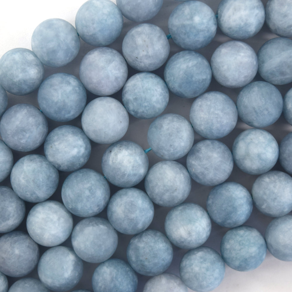 Matte Blue Aquamarine Quartz Round Beads Gemstone 15" Strand 6mm 8mm 10mm 12mm