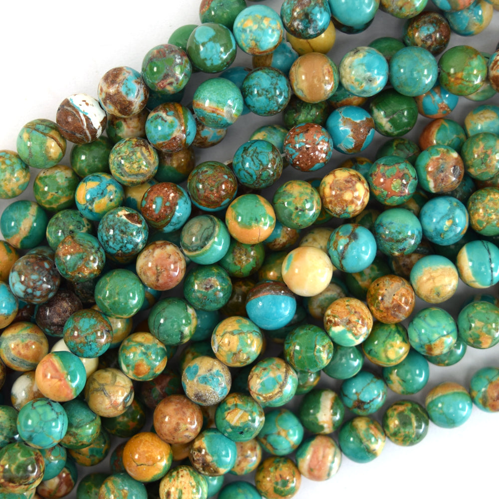 Brown Green Turquoise Round Beads Gemstone 15.5" Strand 4mm 6mm 8mm 10mm 12mm