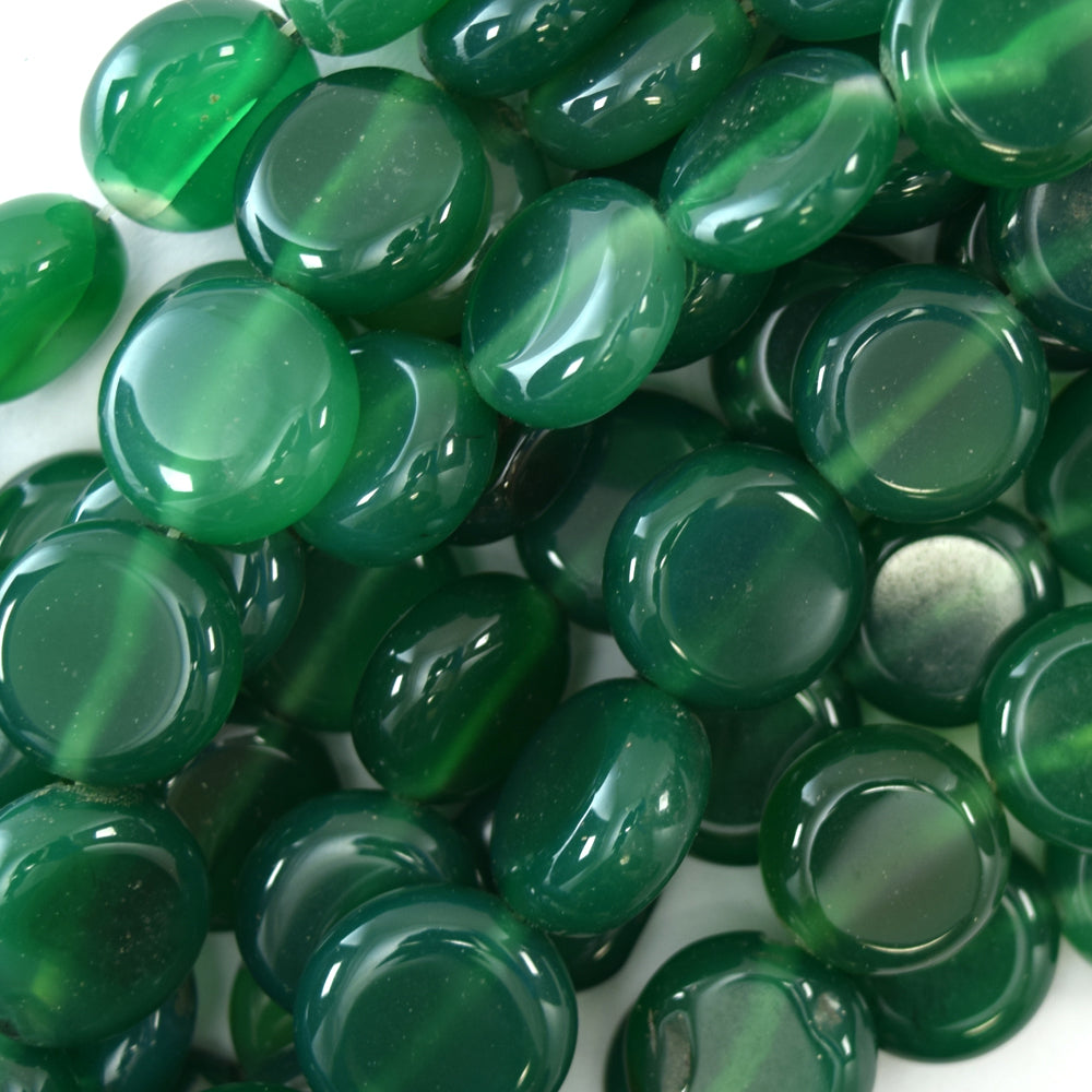 14mm - 15mm green onyx coin beads 11" strand