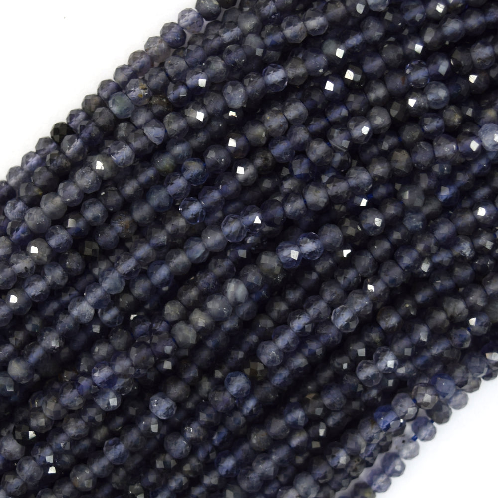 Natural Faceted Blue Iolite Rondelle Button Beads 15.5" Strand 3mm 4mm