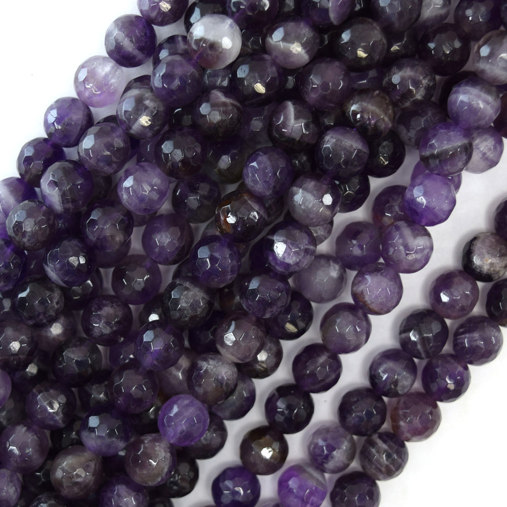 Natural faceted Purple Amethyst Round Beads Gemstone 15" Strand 6mm 8mm 10mm S2
