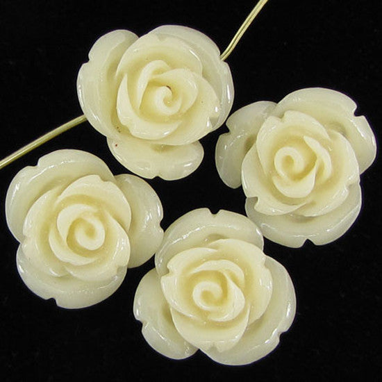 4 17mm synthetic coral carved rose flower pendant bead white