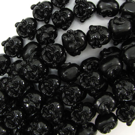 16mm synthetic coral carved buddha beads 12" strand 20 pcs black