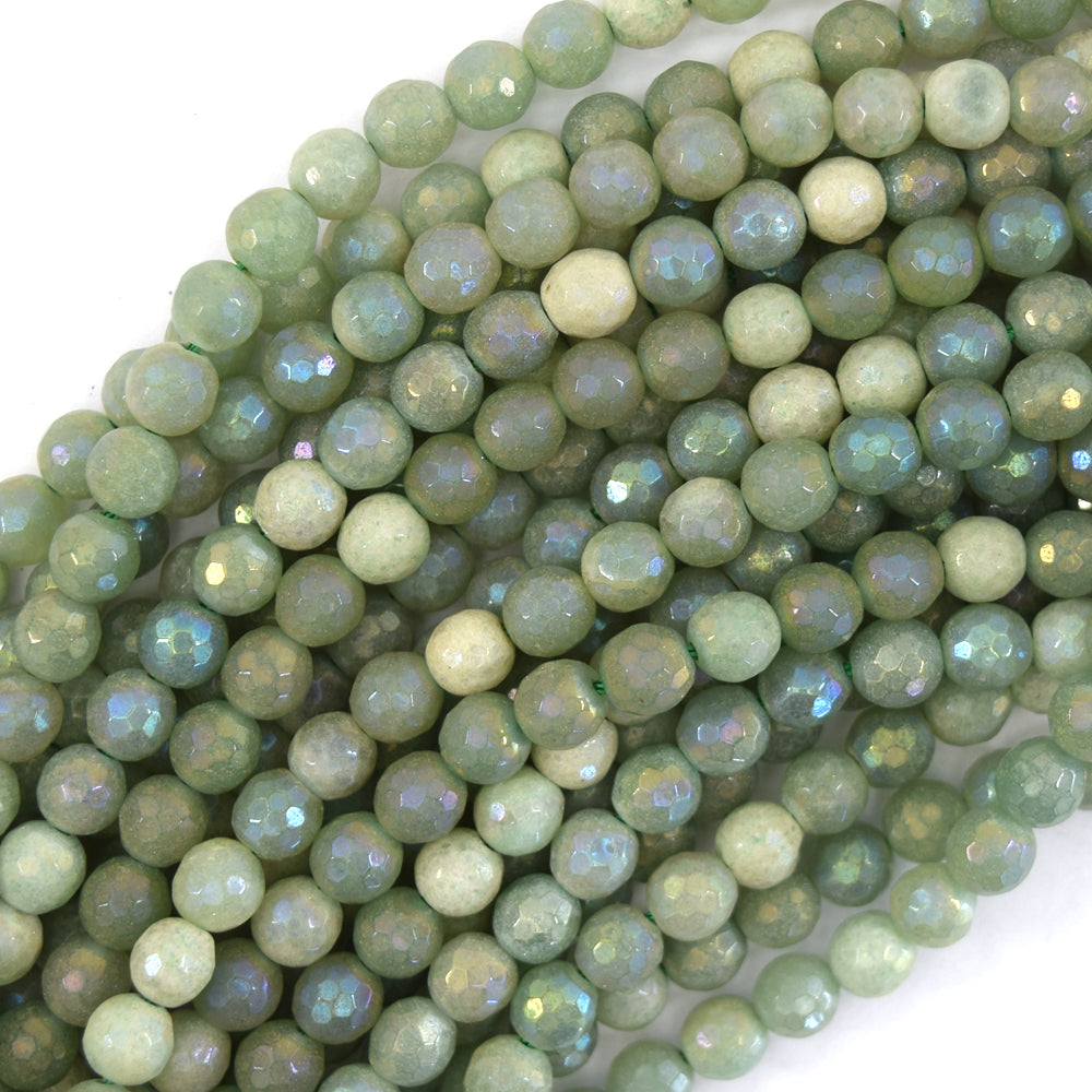 Mystic Titanium Faceted Green Aventurine Round Beads 15" Strand 6mm 8mm 10mm