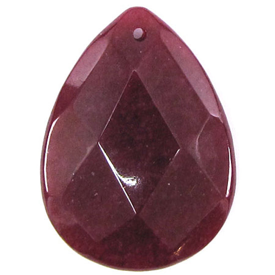 2 pieces 40mm faceted ruby red jade flat teardrop bead pendant