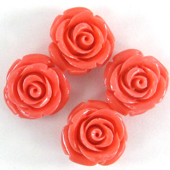 20mm synthetic coral carved rose flower beads 15" strand 20 pcs pink S2