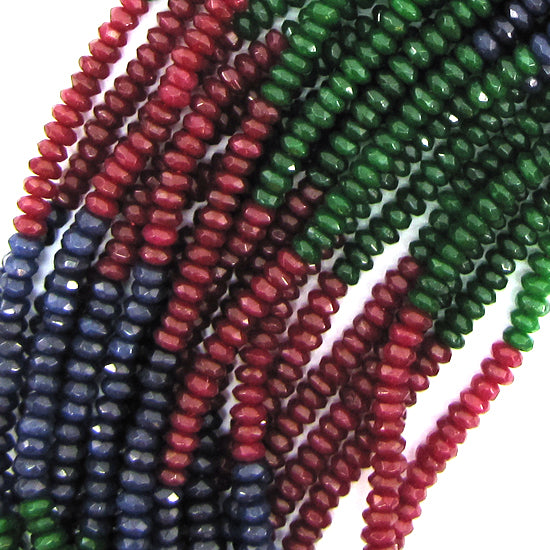 4mm faceted red blue green jade rondelle beads 15.5" strand multicolor