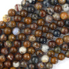 Natural Brown Pietersite Round Beads Gemstone 15.5