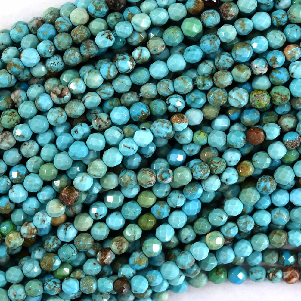 Faceted Blue Turquoise Round Beads 15.5" 2mm 4mm 6mm 8mm 10mm S2 Brown Matrix