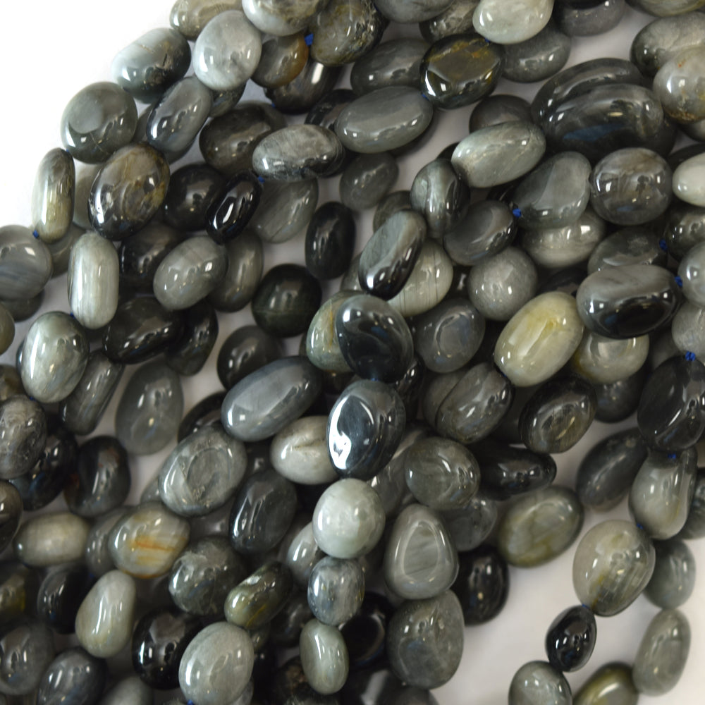6mm - 8mm gray hawk eye pebble nugget beads 15.5" strand hawkeye
