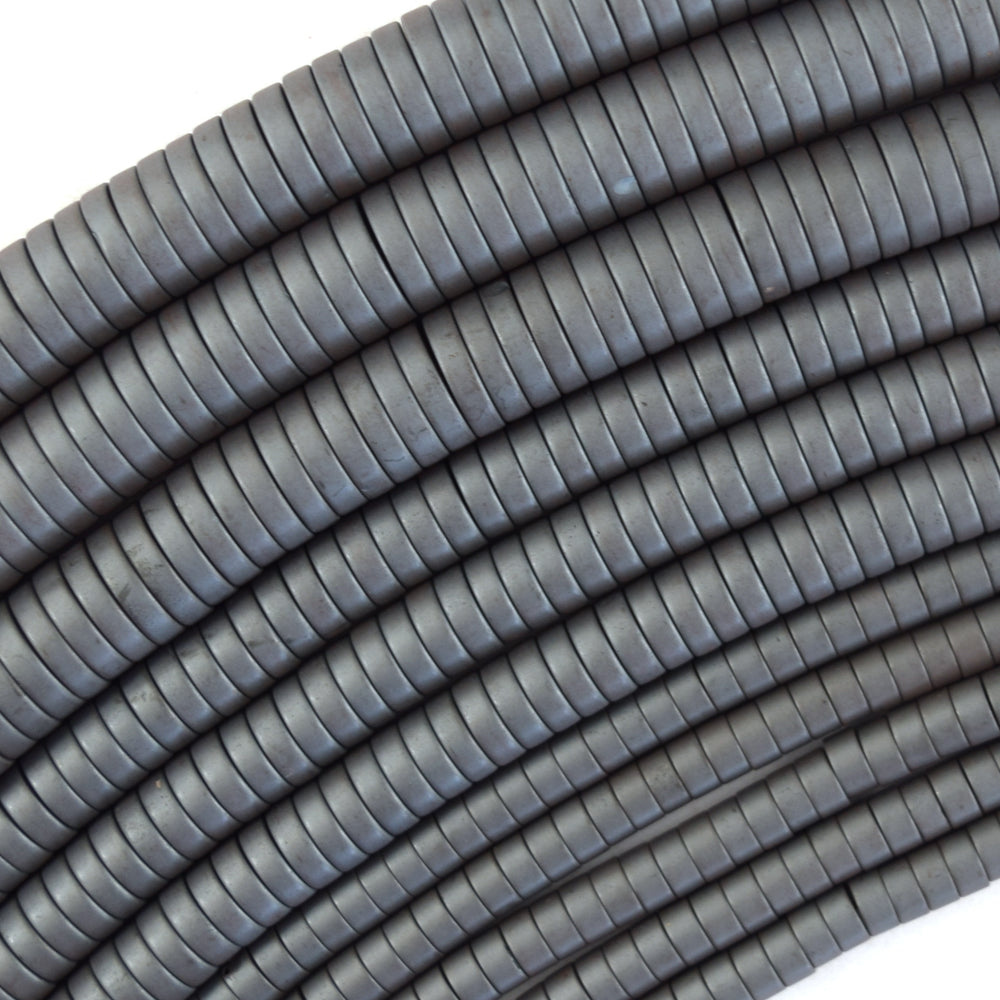 Natural Matte Black Hematite Heishi Disc Beads Gemstone 15.5" Strand 4mm 6mm 8mm