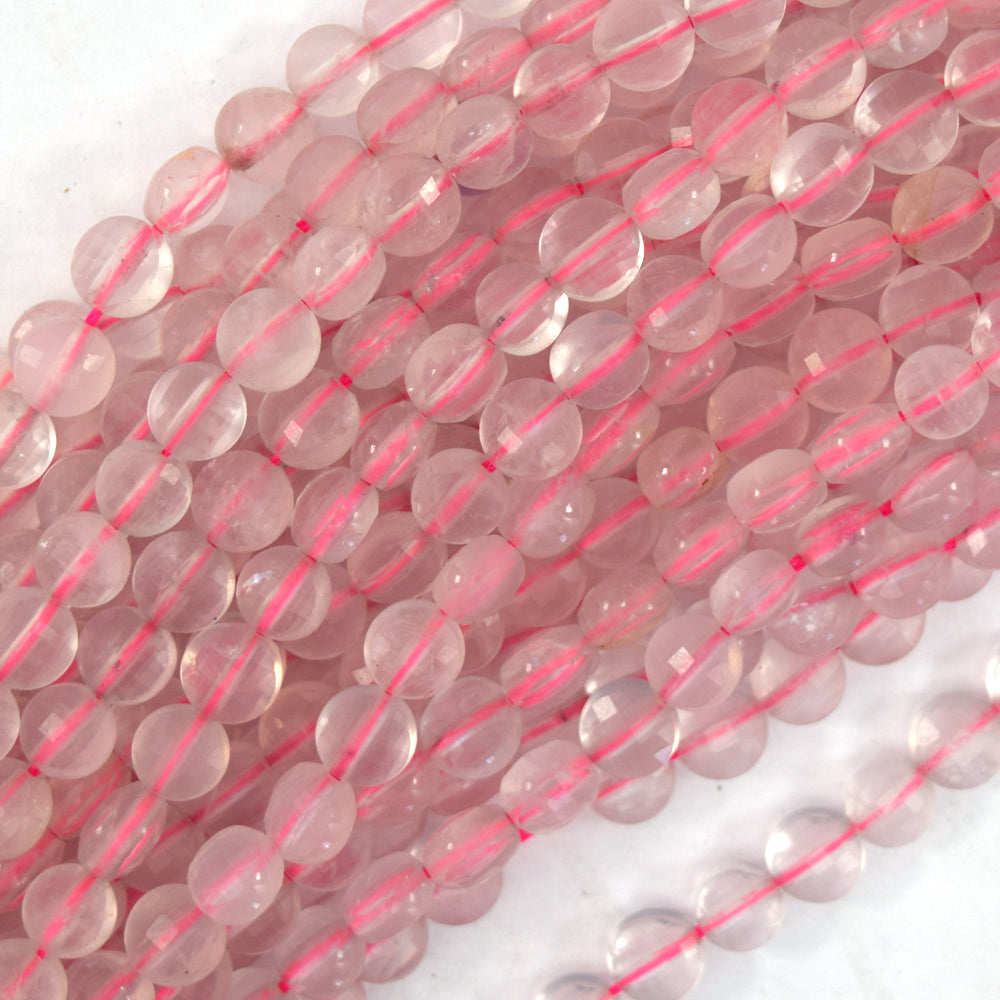 6mm natural faceted rose quartz coin beads 15" strand