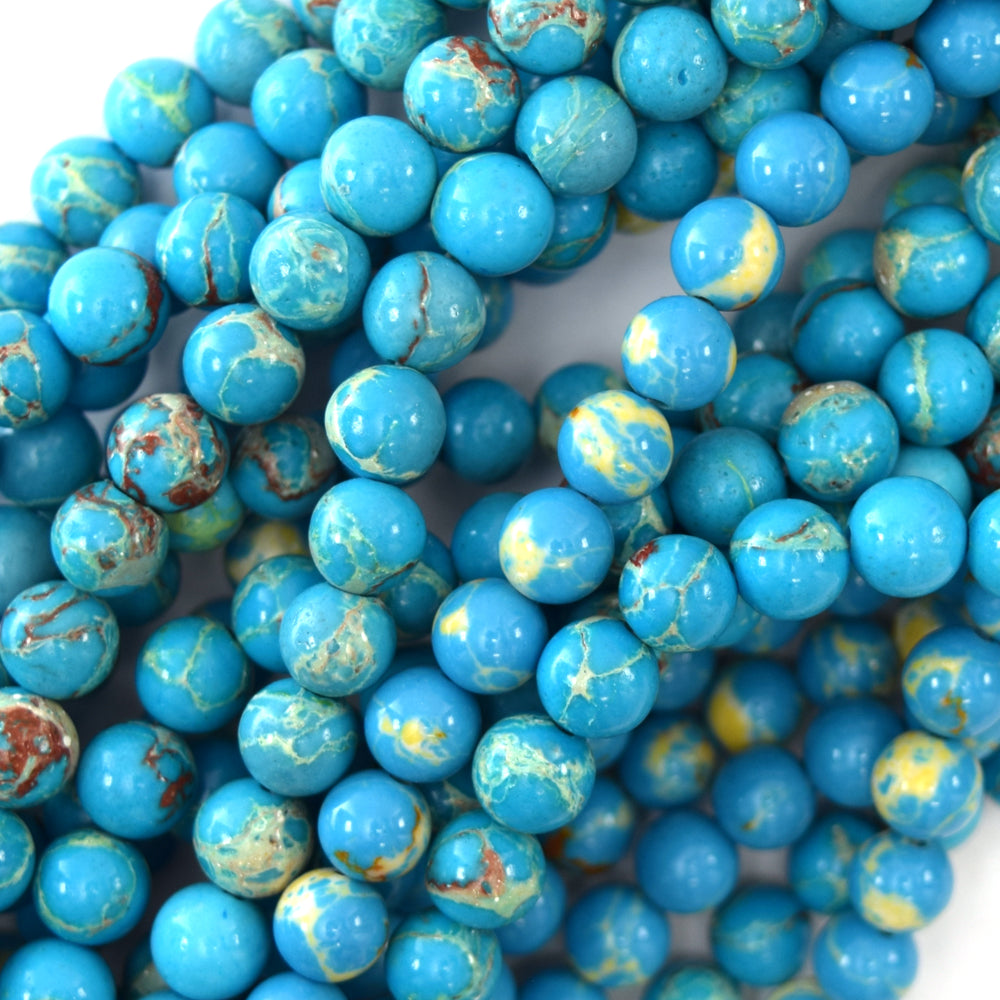 6mm synthetic turquoise blue sea sediment jasper round beads 15.5" strand