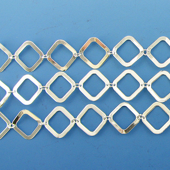 17mm silver plated copper diamond chain one foot findings